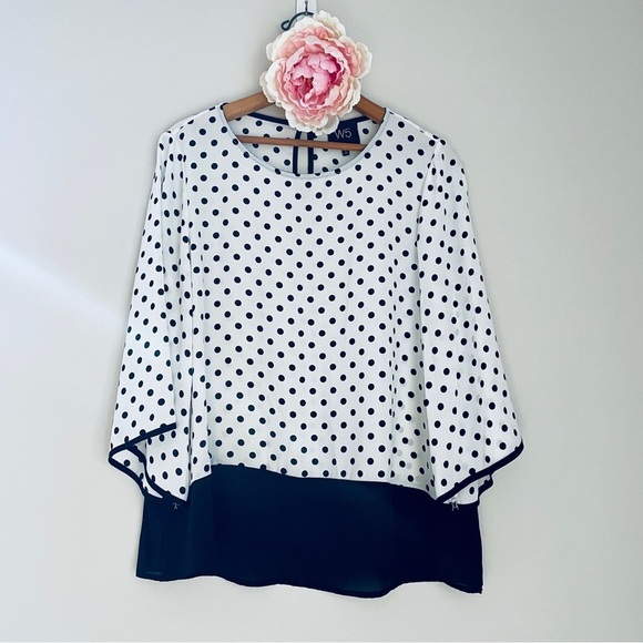 🎯3/$10 W5 Polka Dot Black White Translucent Top Blouse Shirt Large - Picture 1 of 6